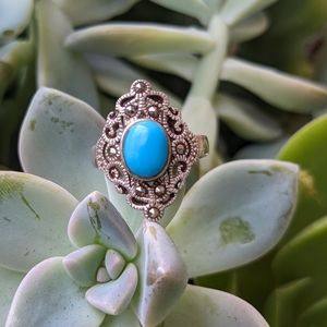 Marcasite silver blue stone ring size 6